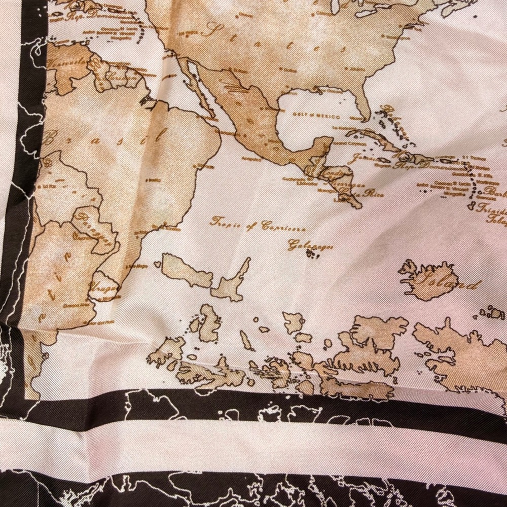Alviero Martini 1A Classe Scarf OS Brown Geo Map Print 100% Silk Made in Italy - Picture 5 of 10